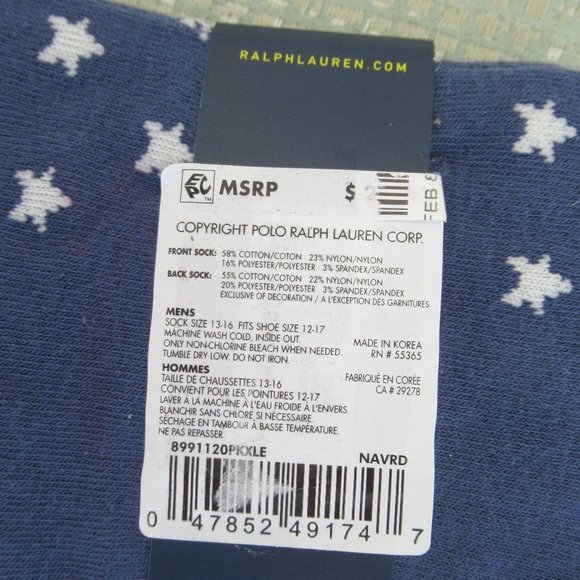 Polo Ralph Lauren Pack of 2 Polo Bear Dress Socks Men's Sz XL Fit Shoes 12-17 - Picture 8 of 8
